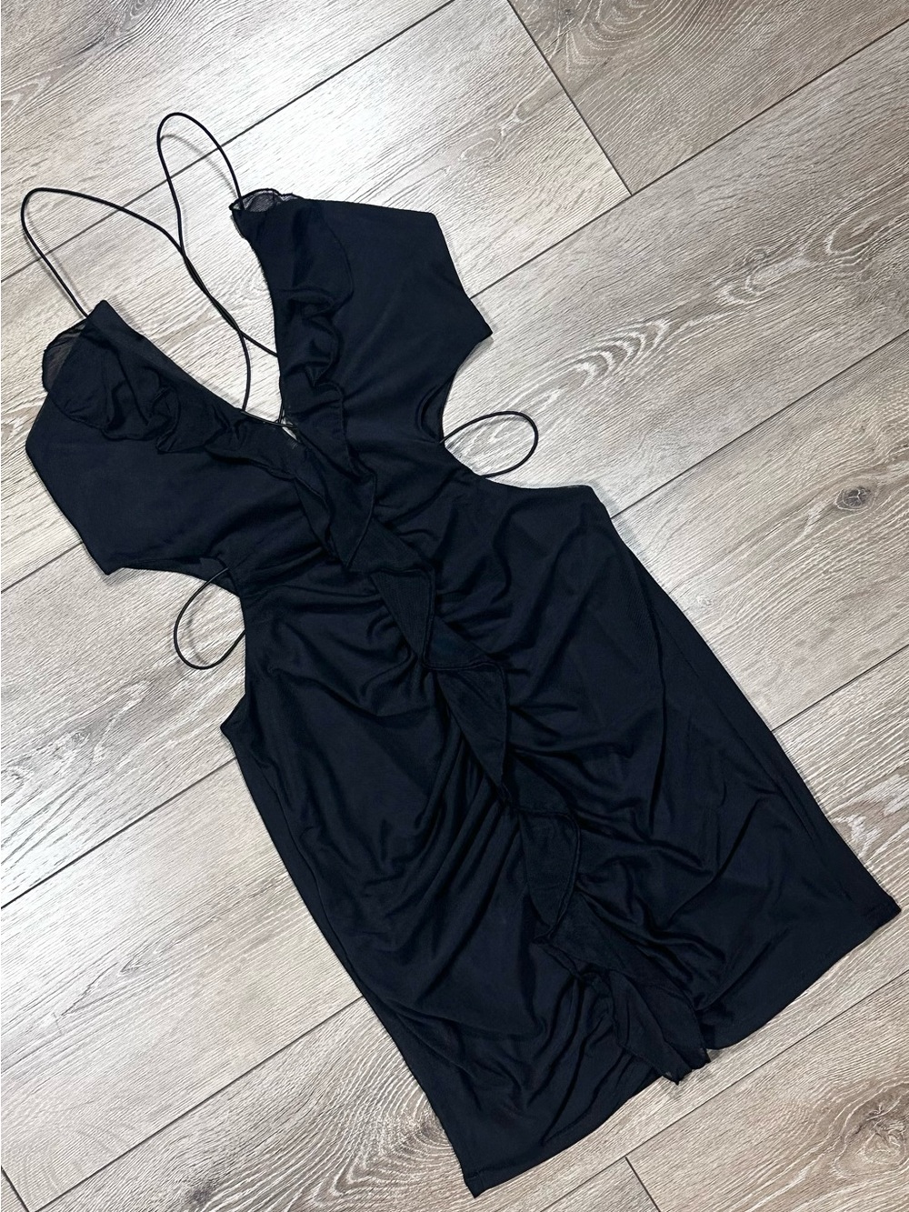 Windsor Nights Out Mesh Ruffle Cutout Bodycon Mini Dress LBD - Picture 4 of 15